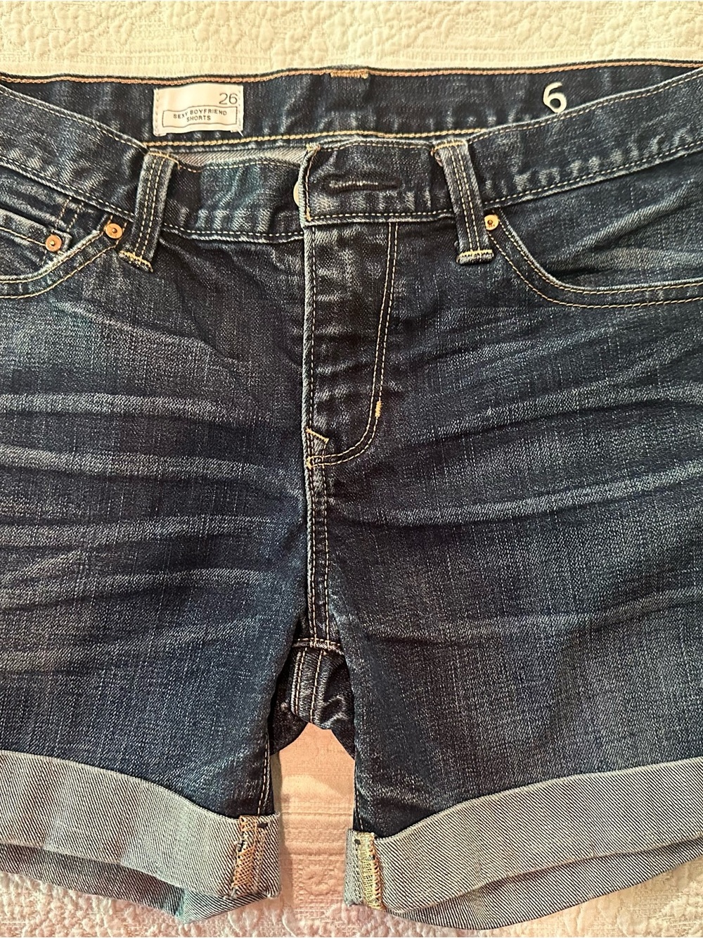 Gap Sexy Boyfriend Distressed Denim Cuffed Jeans Shorts - Dark Blue (26)
